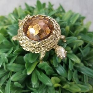 Vintage turtle compact brooch